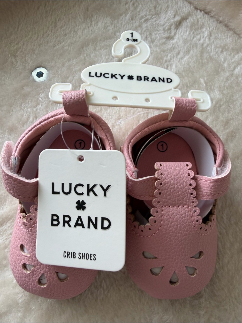 Lucky Brand Pink Baby Crib Shoes with Scalloped T-Strap
